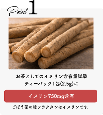 お茶としてのイヌリン含有量試験ティーパック1包(2.5g)にイヌリン1110mg含有。